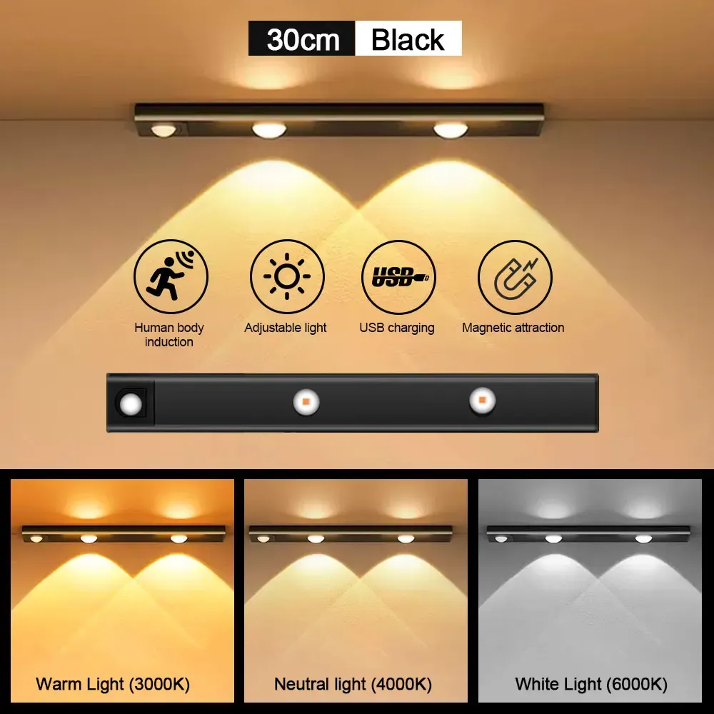 Veilleuse LED ultra-fine sans fil avec détecteur de mouvement, rechargeable par USB, pour éclairage d'armoire, de cuisine et de chambre 11