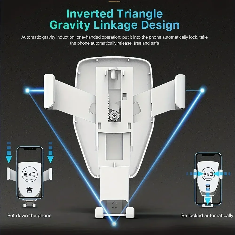 Support de téléphone de voiture avec chargeur sans fil rapide pour iPhone 17, 16, 15, 14, 13, 12 Pro Max, XR, Samsung, Xiaomi 3