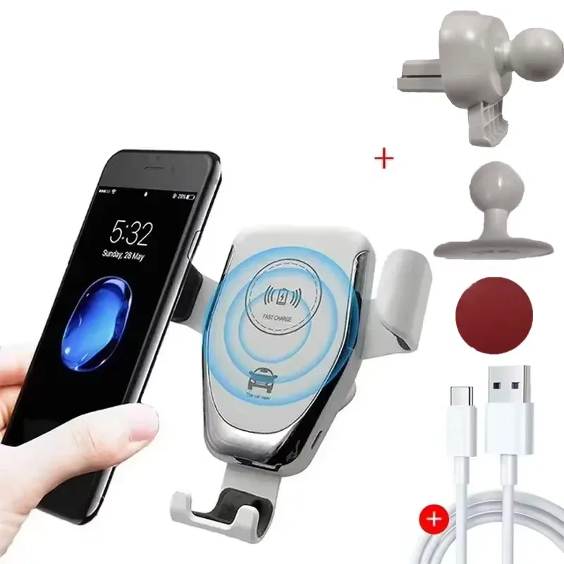 Support de téléphone de voiture avec chargeur sans fil rapide pour iPhone 17, 16, 15, 14, 13, 12 Pro Max, XR, Samsung, Xiaomi 7