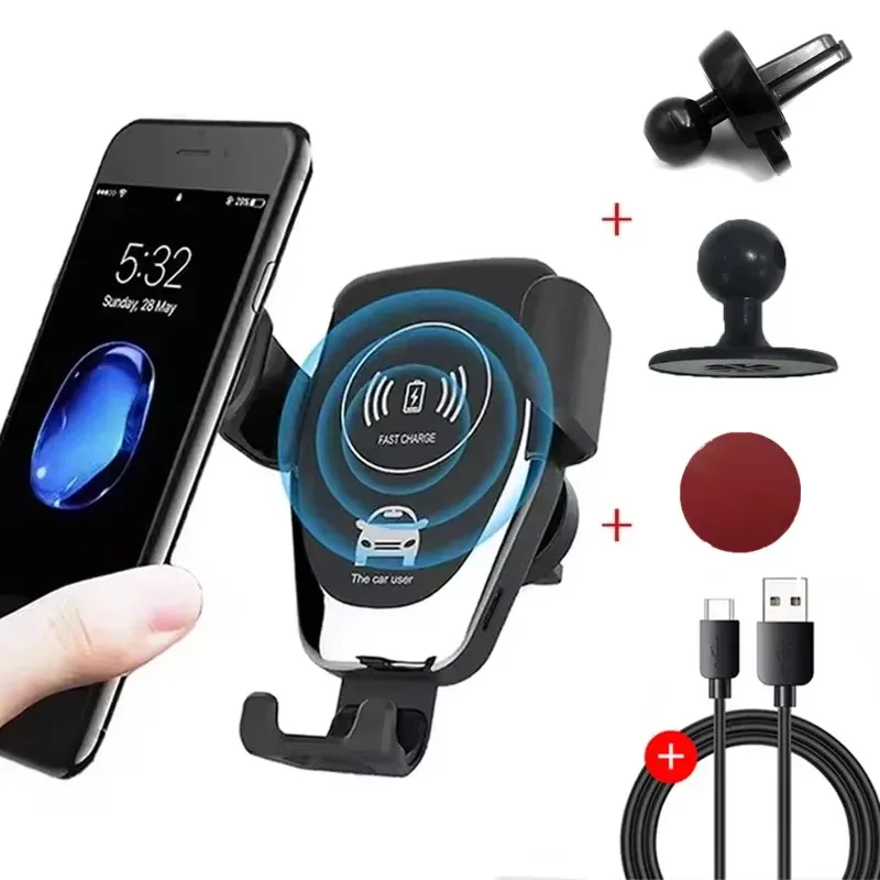 Support de téléphone de voiture avec chargeur sans fil rapide pour iPhone 17, 16, 15, 14, 13, 12 Pro Max, XR, Samsung, Xiaomi 8