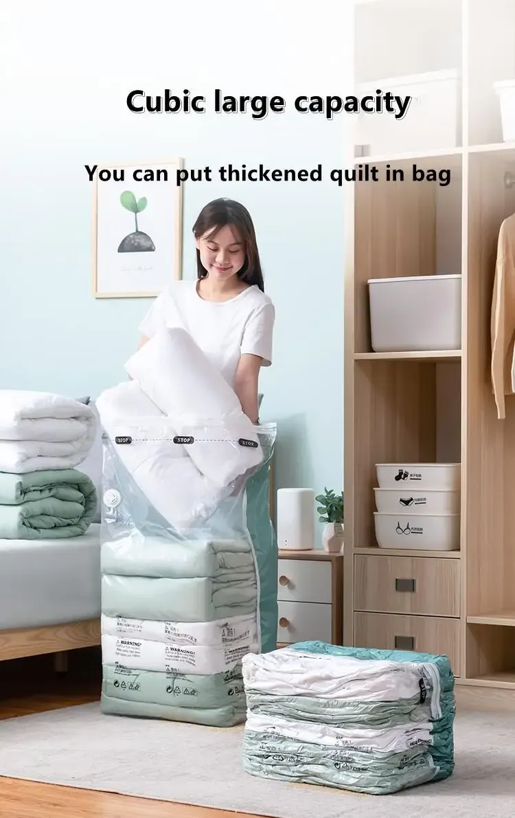 Rangement de couvertures dans un sac sous vide