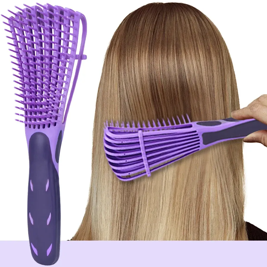 Brosse de massage du cuir chevelu avec poignée, 1 pièce, peigne lisse anti-pellicules, démêle les nœuds, peigne professionnel pour salon, outil de coiffure 8