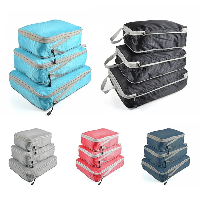 Cubes d'emballage pliables et compressibles en nylon, organisateur de bagages étanche avec poignée