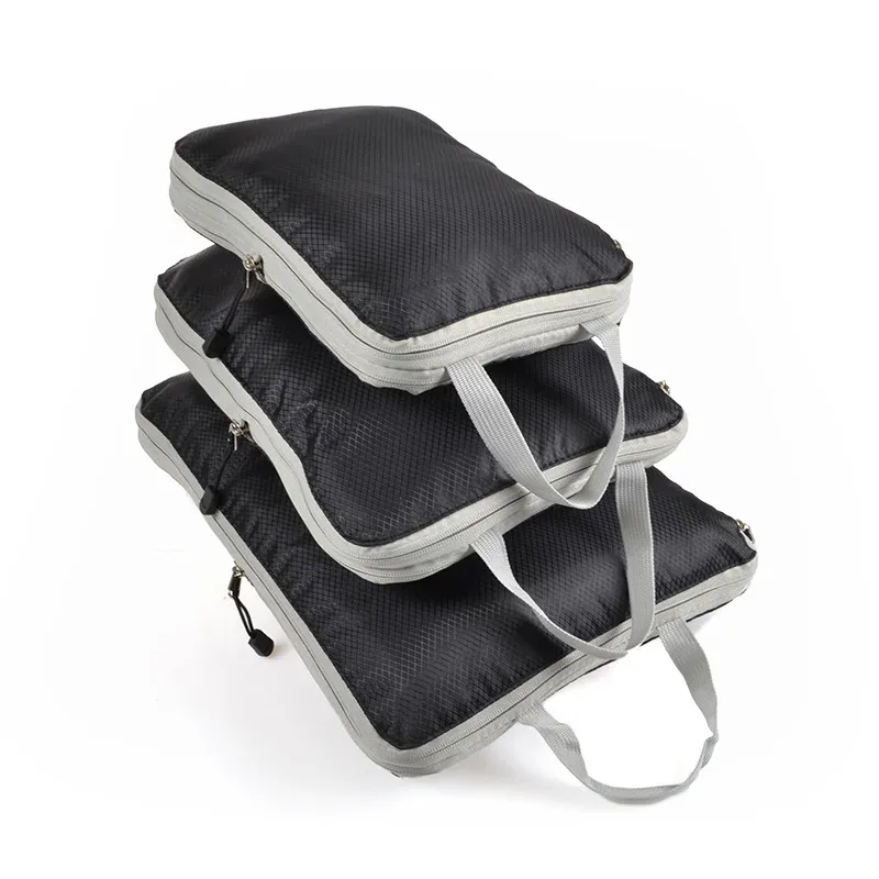 Cubes d'emballage pliables et compressibles en nylon, organisateur de bagages étanche avec poignée 3