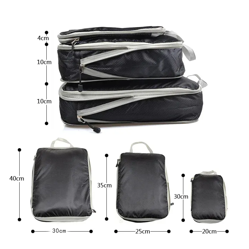 Cubes d'emballage pliables et compressibles en nylon, organisateur de bagages étanche avec poignée 2