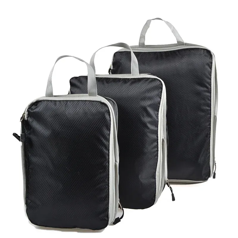 Cubes d'emballage pliables et compressibles en nylon, organisateur de bagages étanche avec poignée 4