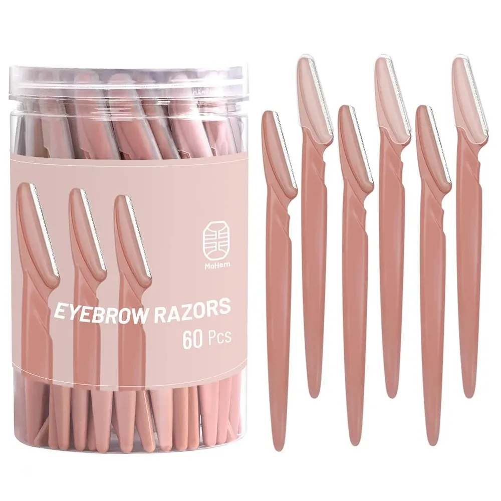 Rasoir à sourcils 12/30/40/66 pièces, rasoir sûr pour le visage et le corps, lames de rasoir pour femme, couteau de mise en forme des sourcils, marron - Image 1