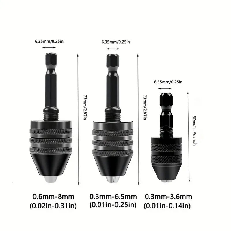 JENTORIX Mini Mandrin sans clé 0,3 mm à 8,0 mm pour perceuse électrique, adaptateur de mandrin pour tournevis avec tige hexagonale 1/4" et convertisseur de pince de serrage à extension 6