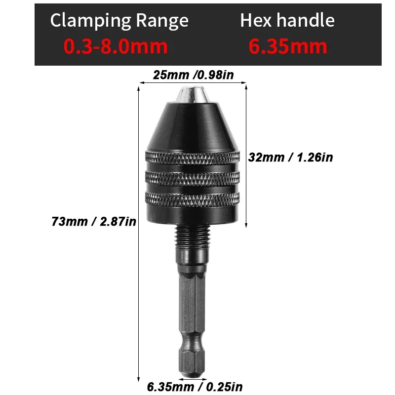 JENTORIX Mini Mandrin sans clé 0,3 mm à 8,0 mm pour perceuse électrique, adaptateur de mandrin pour tournevis avec tige hexagonale 1/4" et convertisseur de pince de serrage à extension 8