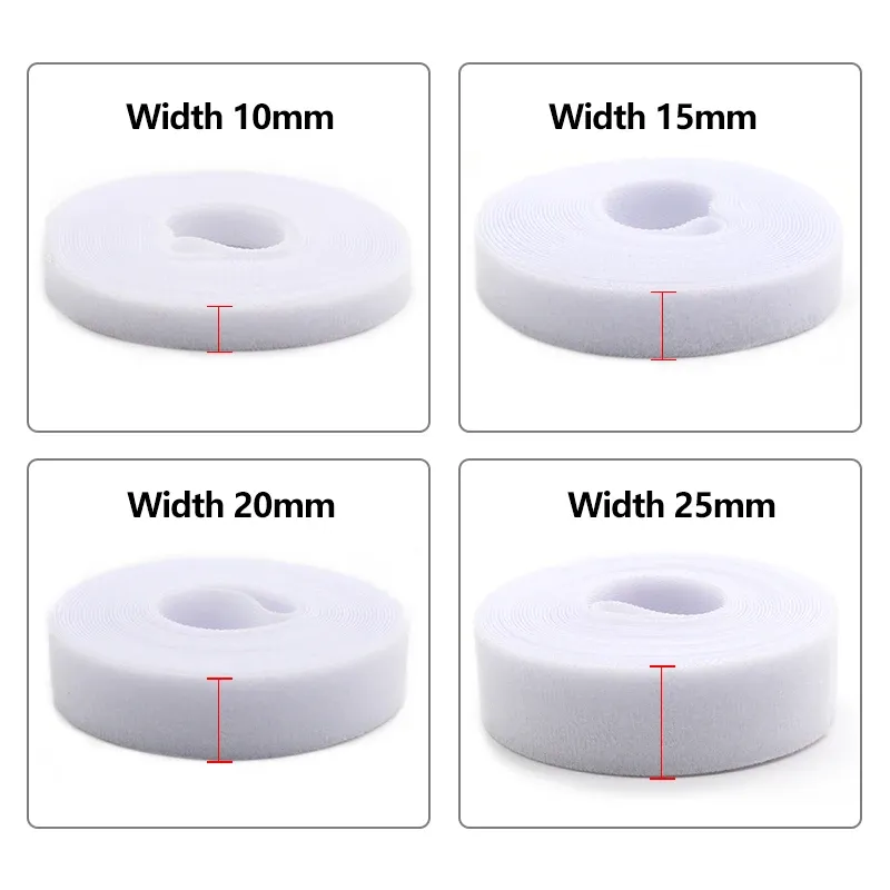 Rouleau d'attaches de câble blanches réutilisables, 5 m, sangle en nylon auto-agrippante, organisateur de câbles 6
