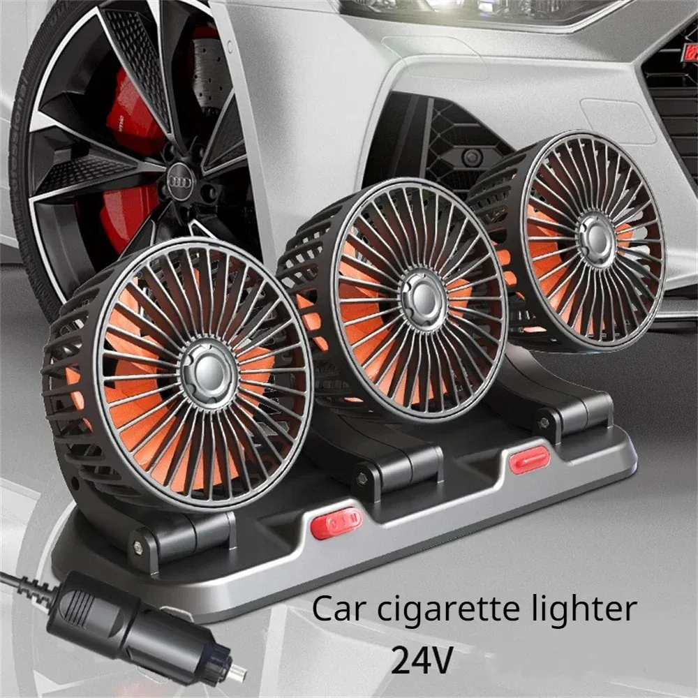 Ventilateur électrique silencieux pour voiture, orientable à 360°, 3 têtes, USB, 12 V/24 V, 2 vitesses, pour bureau et véhicule 9