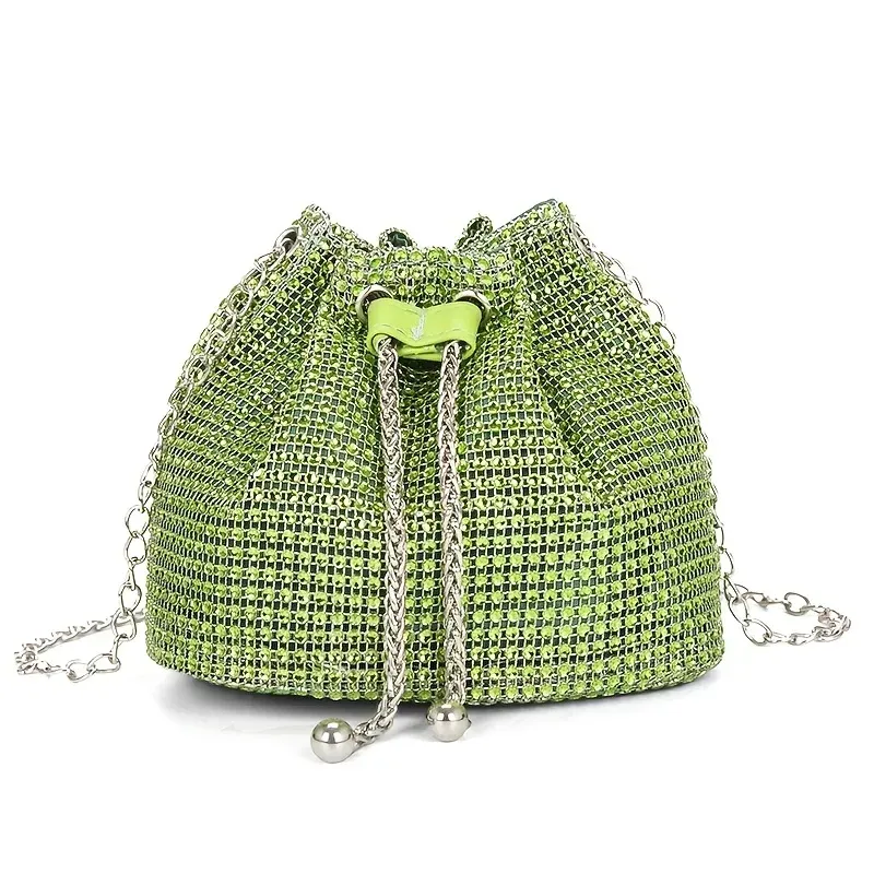 Sac seau bandoulière pour femme à cordon orné de strass, polyvalent pour un usage quotidien et formel 8