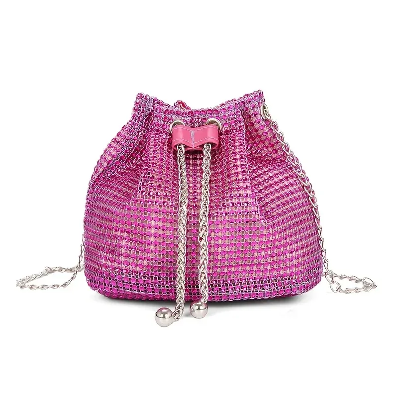 Sac seau bandoulière pour femme à cordon orné de strass, polyvalent pour un usage quotidien et formel 9