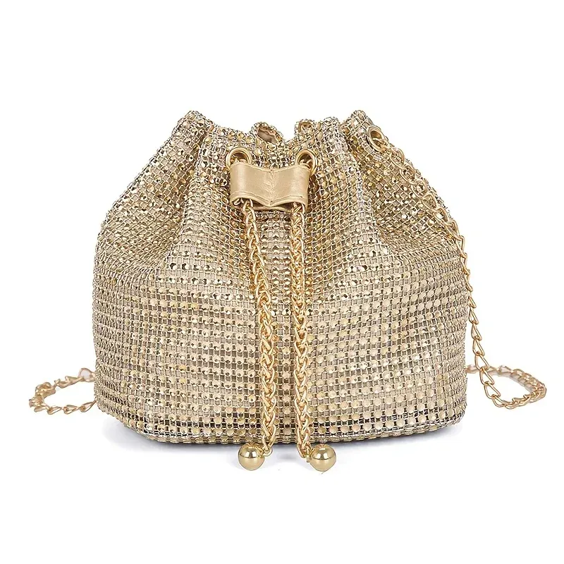 Sac seau bandoulière pour femme à cordon orné de strass, polyvalent pour un usage quotidien et formel 7