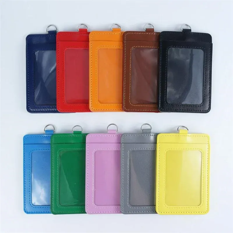 Porte-cartes rétractable en cuir pour homme et femme, avec lanière pour carte d'identité, pass de bus et étui pour cartes bancaires
