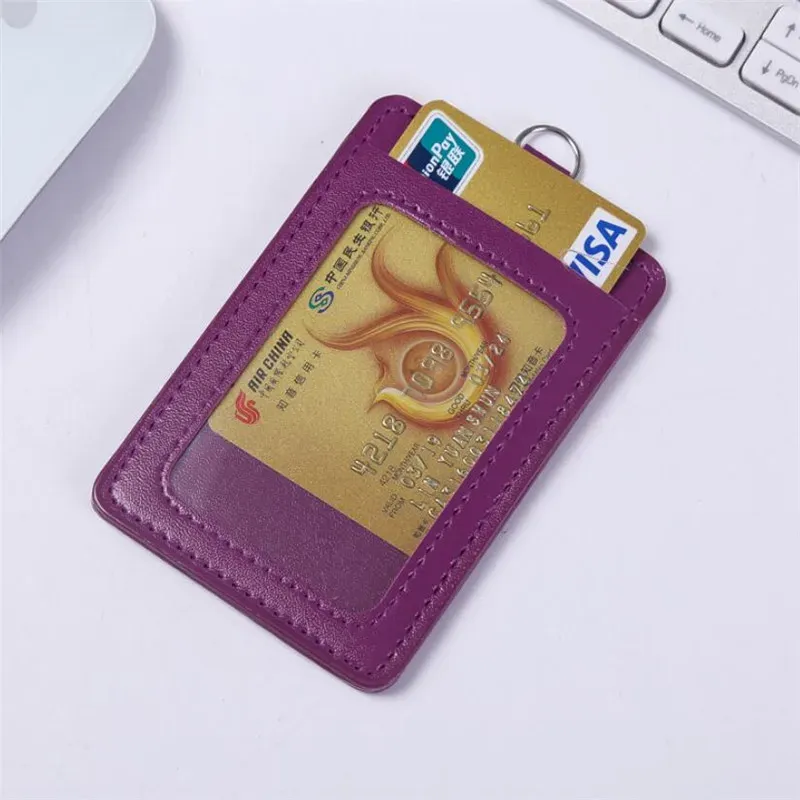 Porte-cartes rétractable en cuir pour homme et femme, avec lanière pour carte d'identité, pass de bus et étui pour cartes bancaires 4
