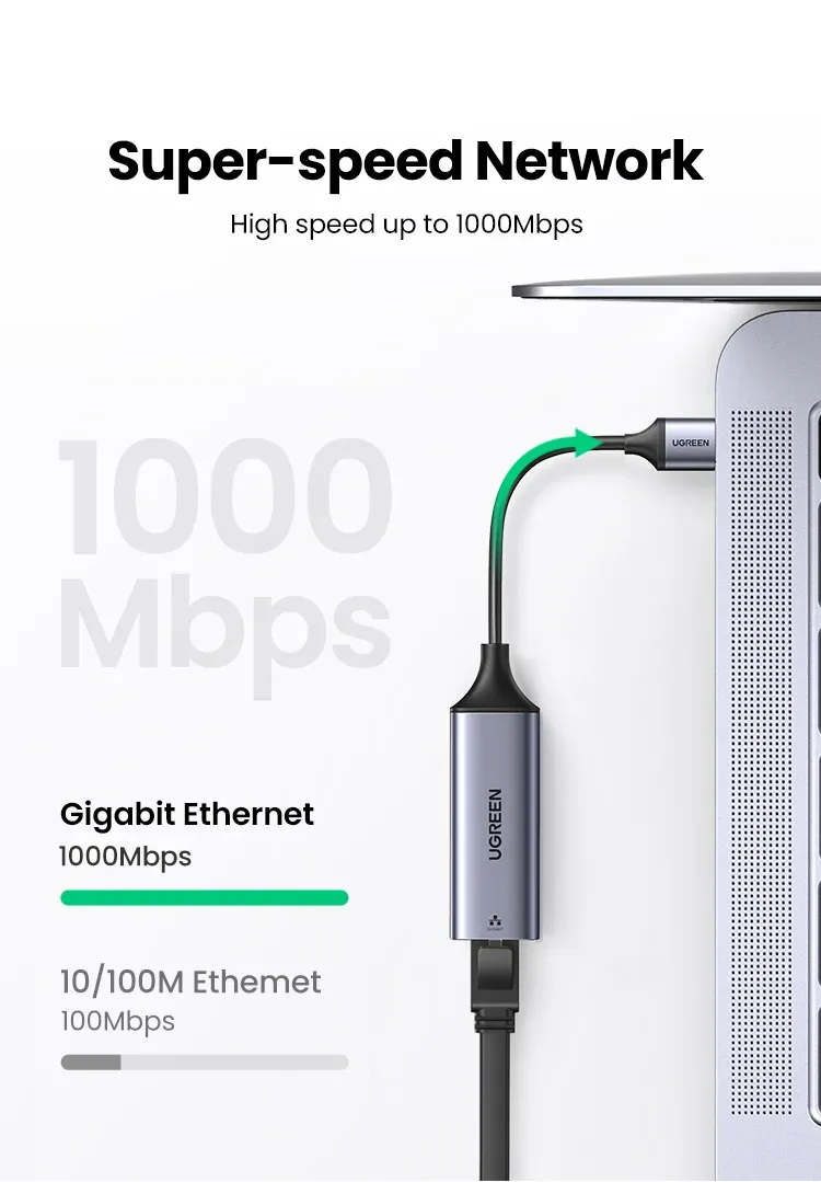 Adaptateur Ethernet Gigabit connecté à un ordinateur portable