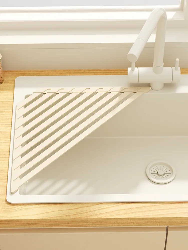 Égouttoir pliable pour évier de cuisine avec barre porte-serviettes, égouttoir réglable pour vaisselle, verres, casseroles et poêles 4