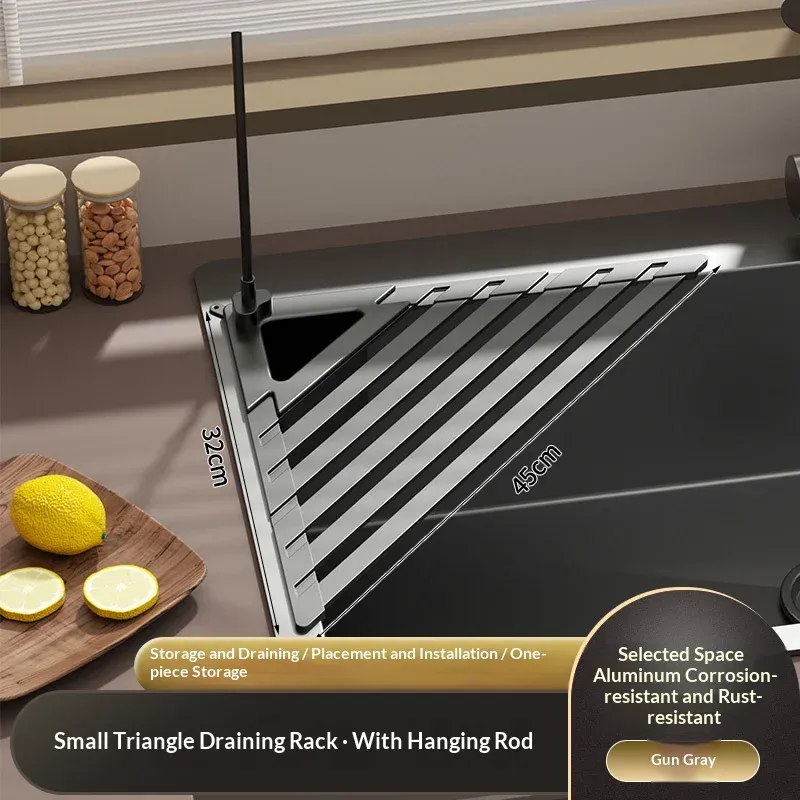 Égouttoir pliable pour évier de cuisine avec barre porte-serviettes, égouttoir réglable pour vaisselle, verres, casseroles et poêles 15
