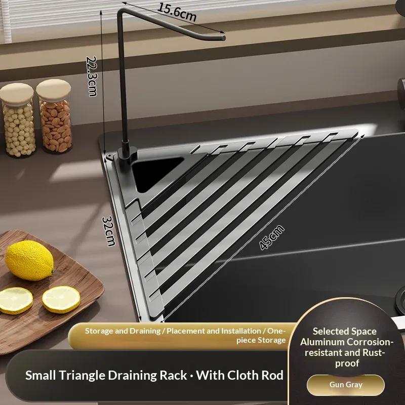 Égouttoir pliable pour évier de cuisine avec barre porte-serviettes, égouttoir réglable pour vaisselle, verres, casseroles et poêles 14