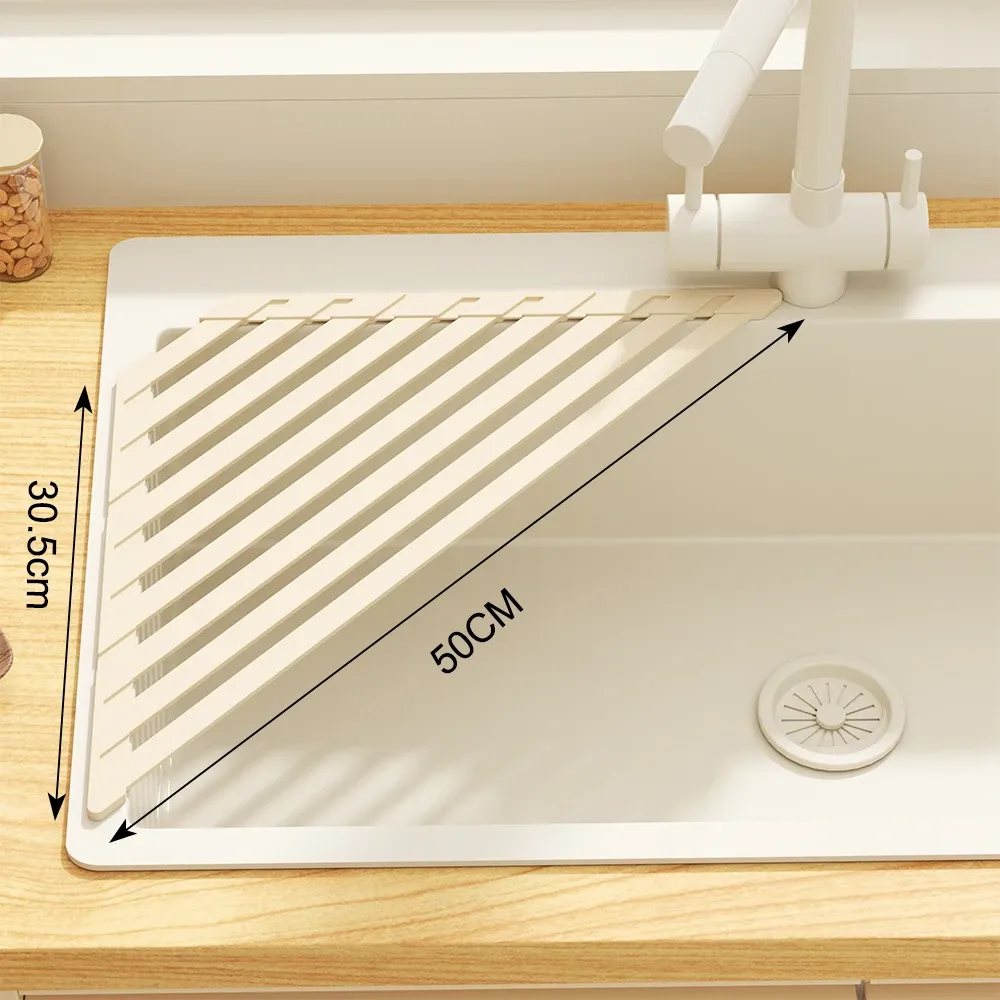 Égouttoir pliable pour évier de cuisine avec barre porte-serviettes, égouttoir réglable pour vaisselle, verres, casseroles et poêles 8