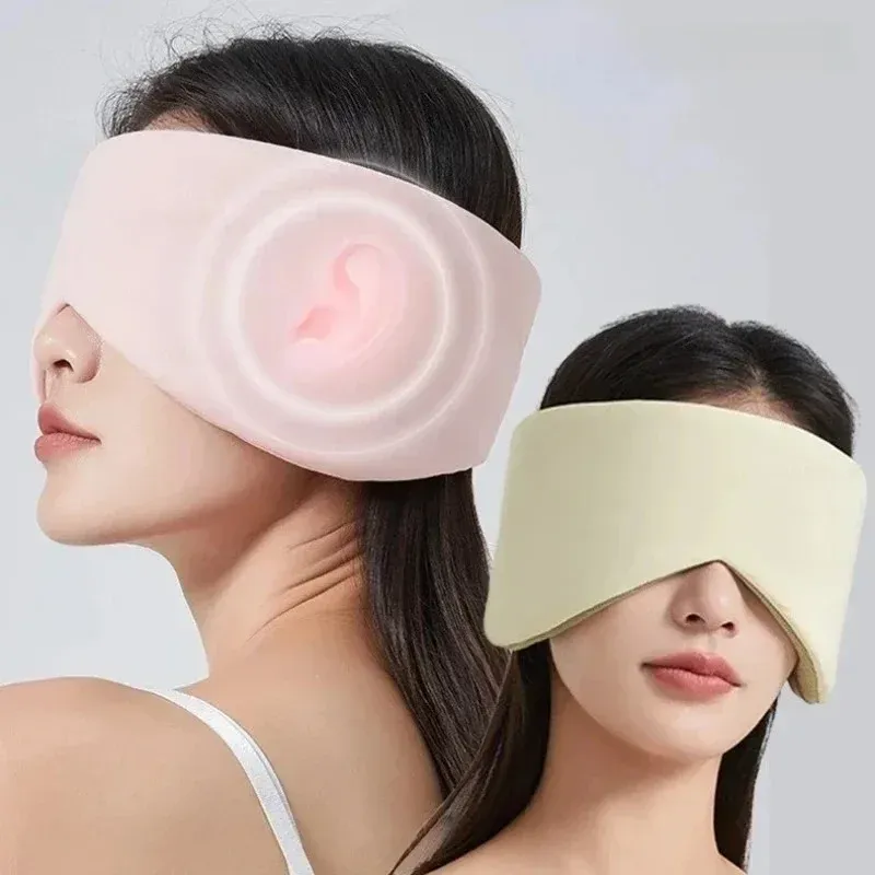 Masque de sommeil de voyage en soie glacée, respirant, double face, occultant, anti-fatigue, chaud et froid, réduction du bruit - Image 1