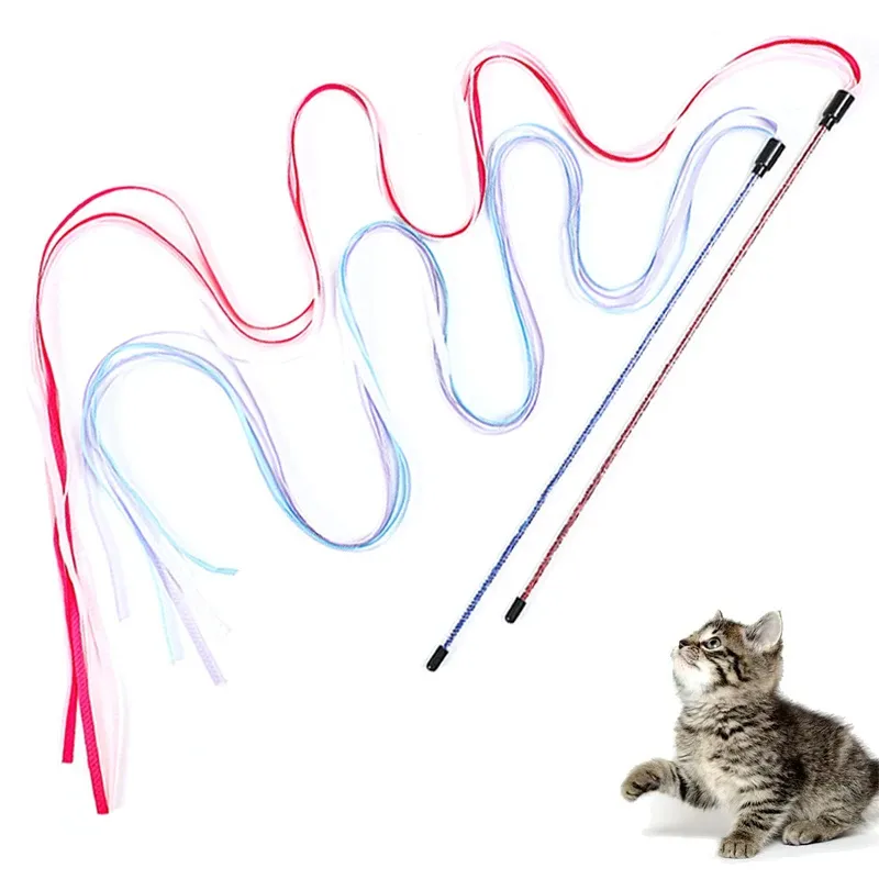 Jouet interactif pour chat avec ruban en satin et baguette à plumes pour chaton - Image 1