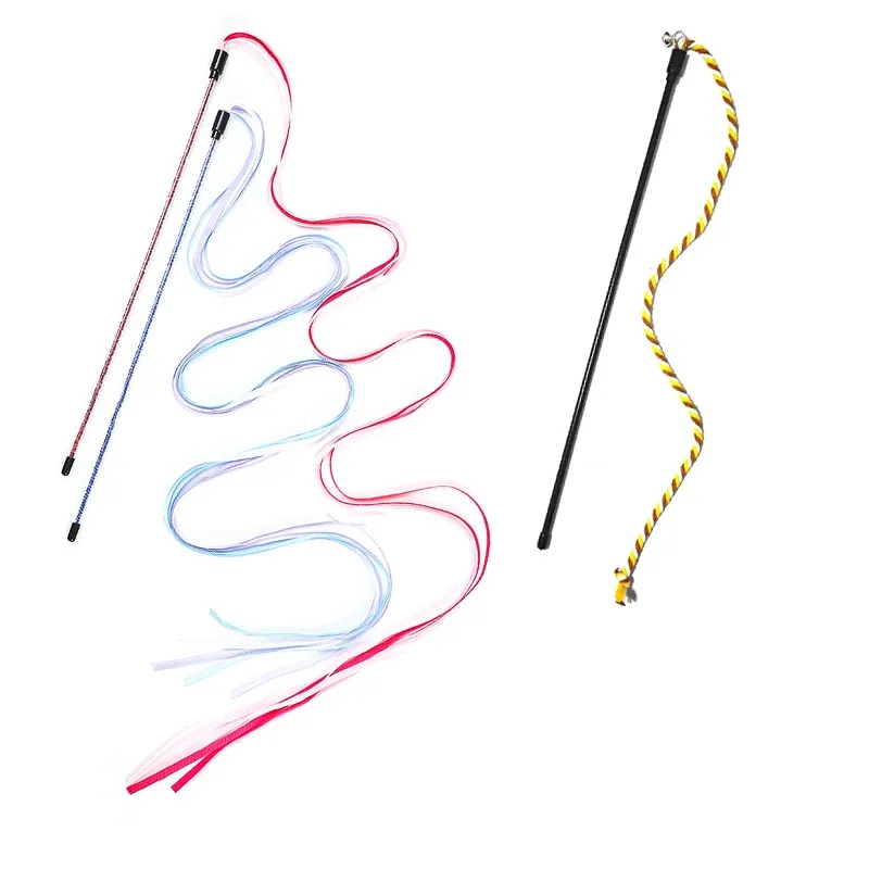 Jouet interactif pour chat avec ruban en satin et baguette à plumes pour chaton 10