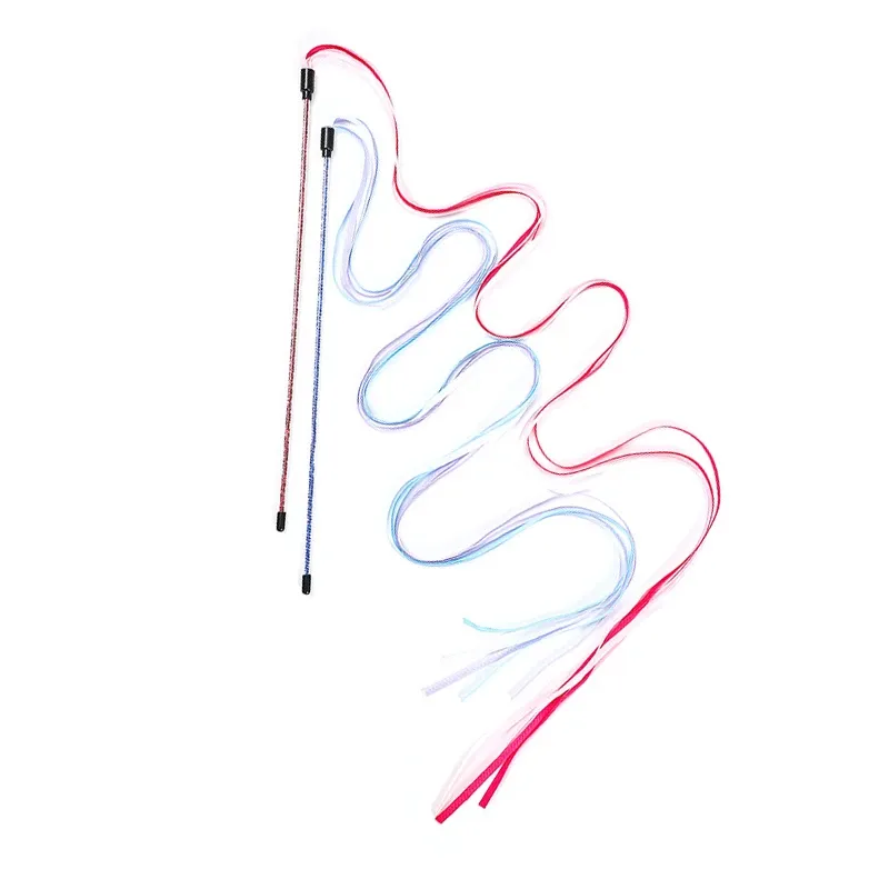 Jouet interactif pour chat avec ruban en satin et baguette à plumes pour chaton 11
