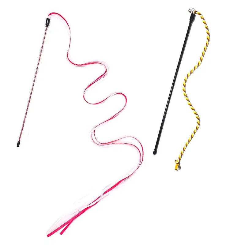 Jouet interactif pour chat avec ruban en satin et baguette à plumes pour chaton 13