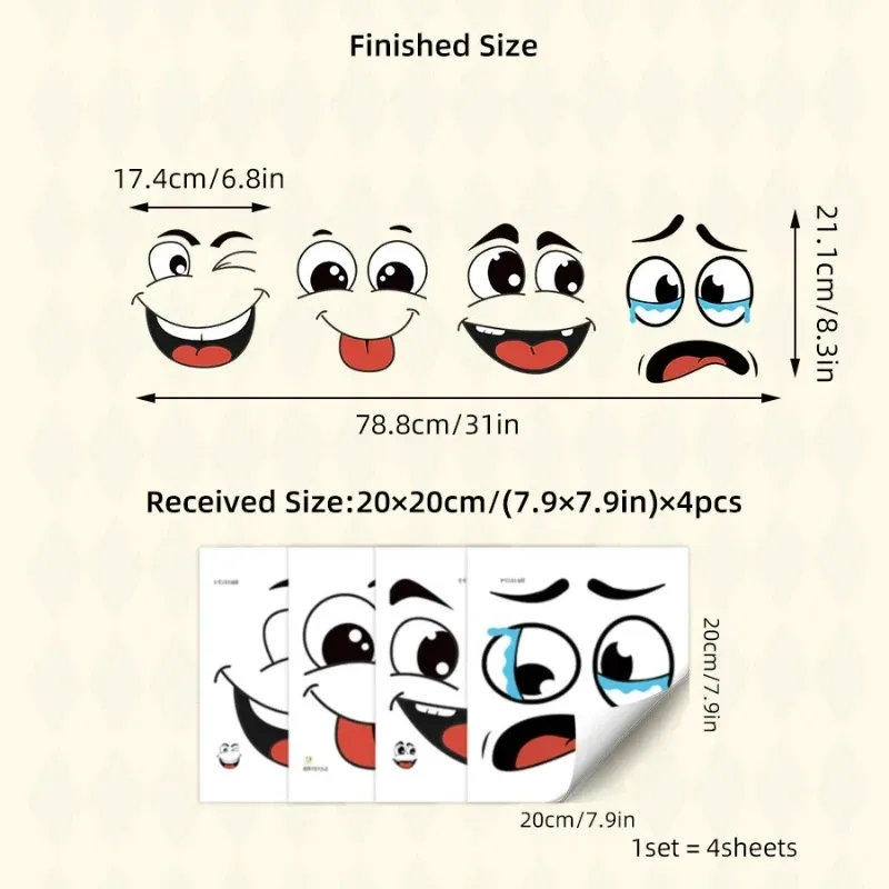 Lot de 4 autocollants muraux visage de dessin animé pour poubelle, toilettes, salle de bain et cuisine 2