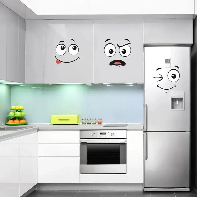 Lot de 4 autocollants muraux visage de dessin animé pour poubelle, toilettes, salle de bain et cuisine 6