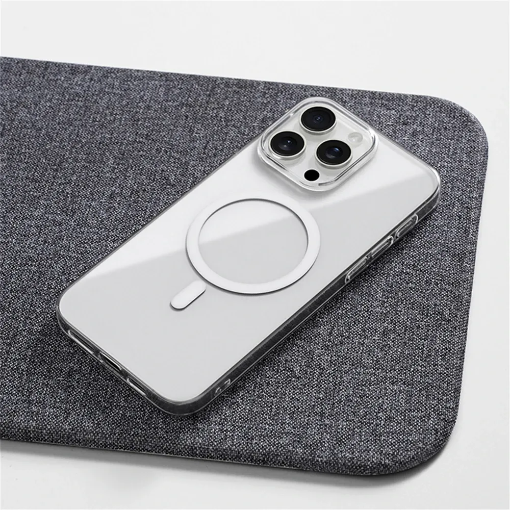 Coque magnétique transparente ultra-fine en PC rigide HD pour iPhone 12 à 18 Pro Max, compatible MagSafe 3