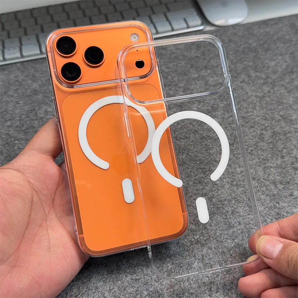 Coque magnétique transparente ultra-fine en PC rigide HD pour iPhone 12 à 18 Pro Max, compatible MagSafe 2