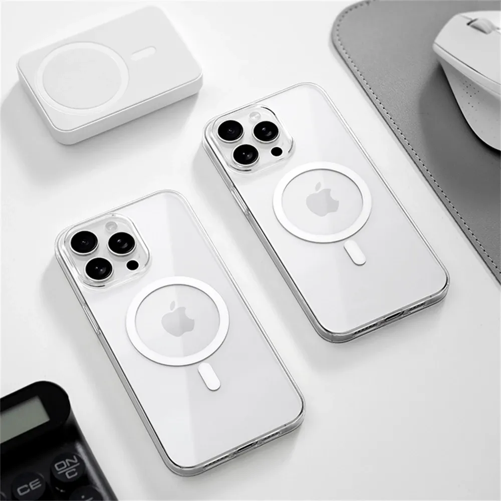 Coque magnétique transparente ultra-fine en PC rigide HD pour iPhone 12 à 18 Pro Max, compatible MagSafe 5