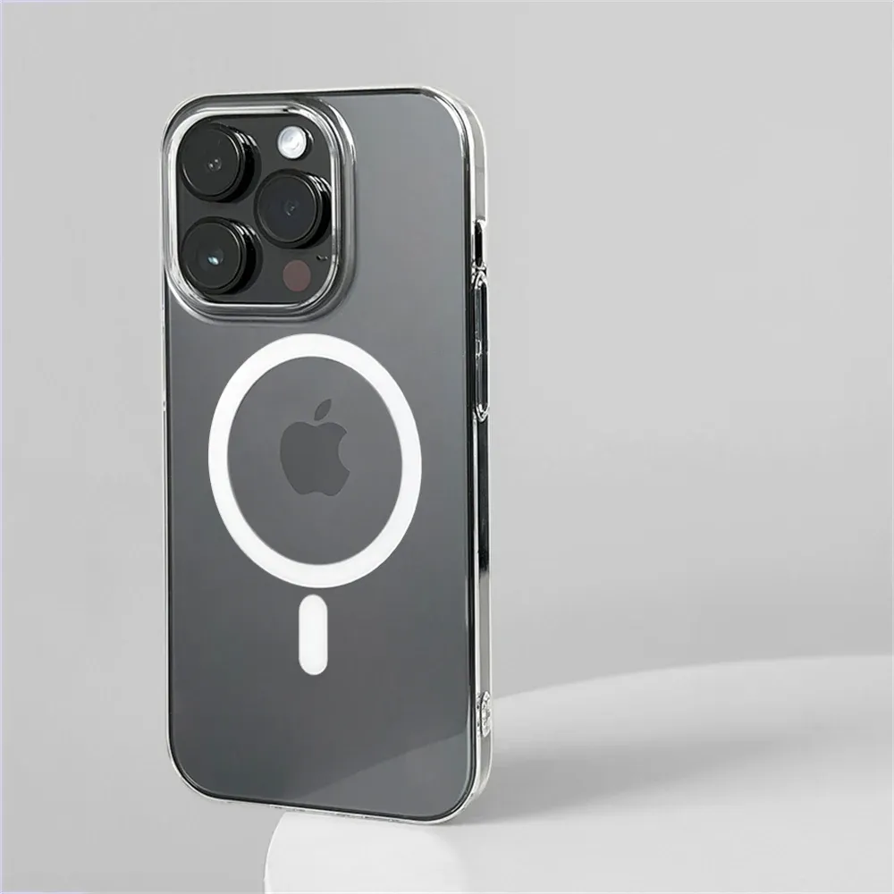 Coque magnétique transparente ultra-fine en PC rigide HD pour iPhone 12 à 18 Pro Max, compatible MagSafe 7