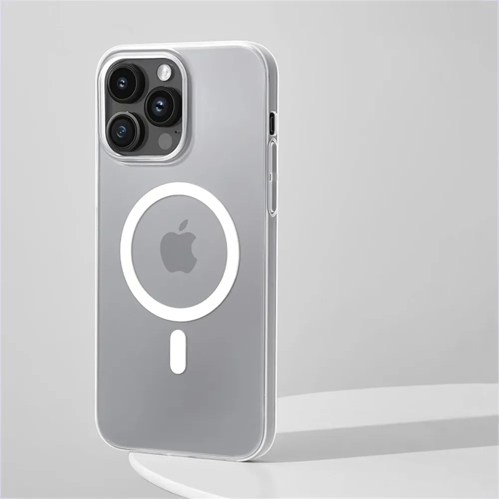Coque magnétique transparente ultra-fine en PC rigide HD pour iPhone 12 à 18 Pro Max, compatible MagSafe 8