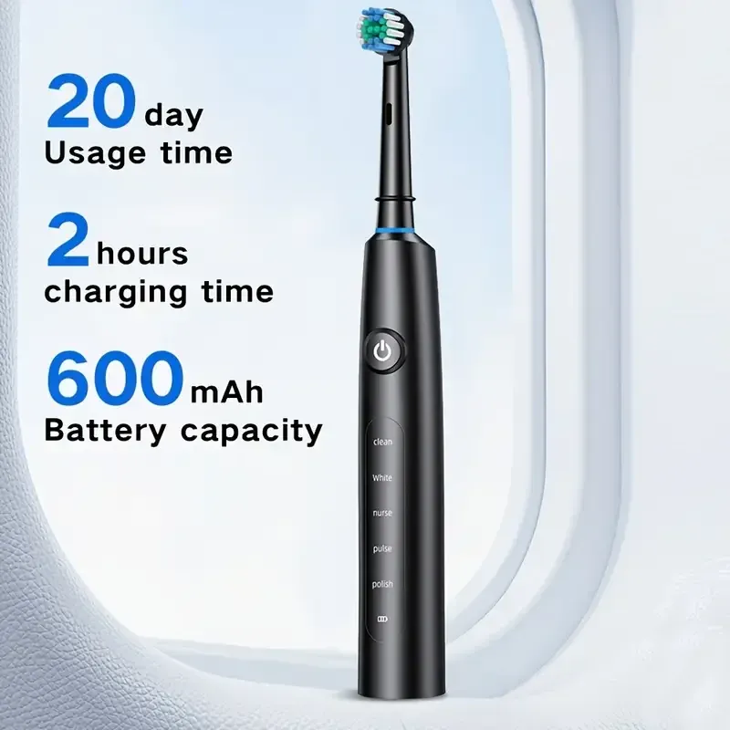Brosse à dents électrique rotative rechargeable et étanche avec minuterie, livrée avec 8 têtes 5