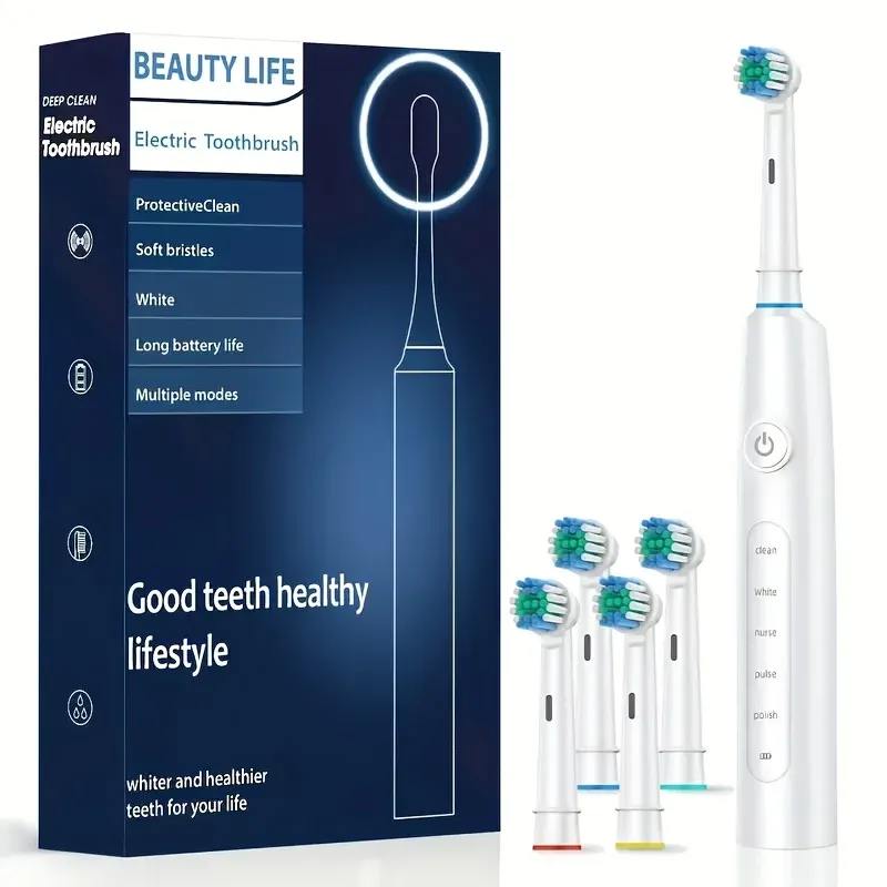 Brosse à dents électrique rotative rechargeable et étanche avec minuterie, livrée avec 8 têtes 15