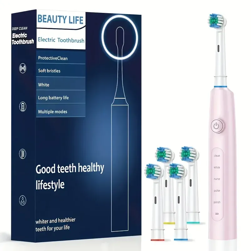 Brosse à dents électrique rotative rechargeable et étanche avec minuterie, livrée avec 8 têtes 14