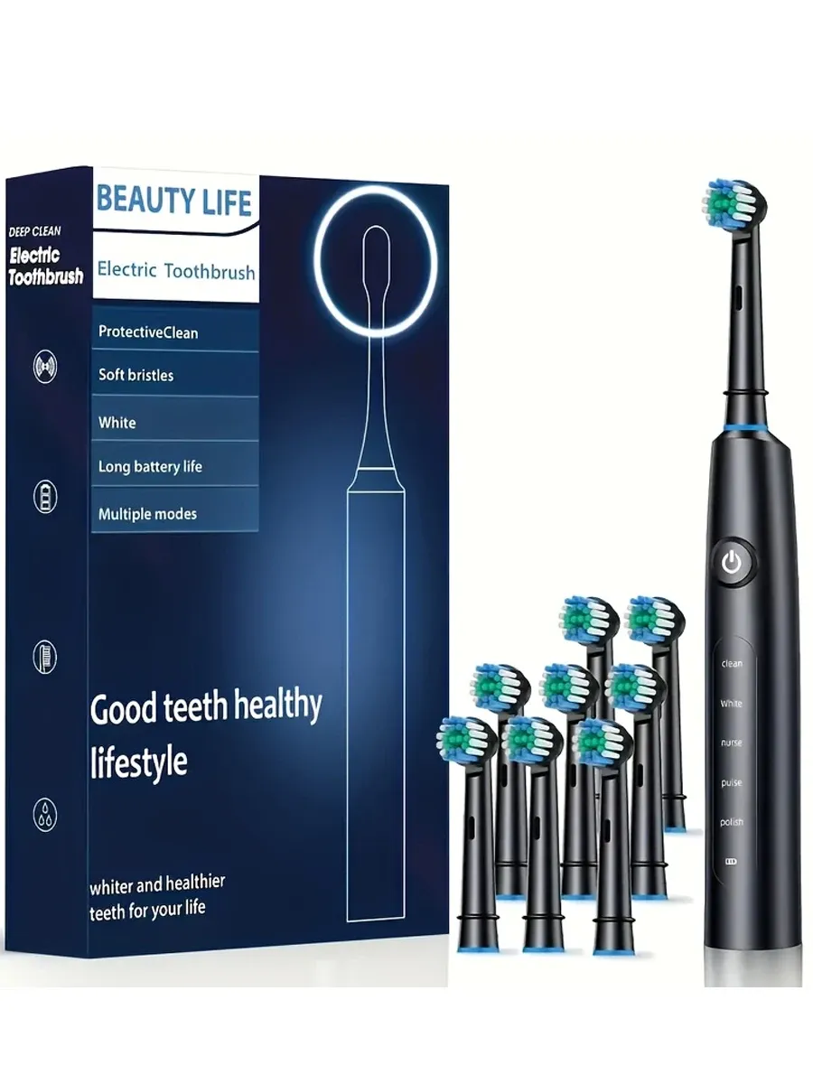 Brosse à dents électrique rotative rechargeable et étanche avec minuterie, livrée avec 8 têtes 12