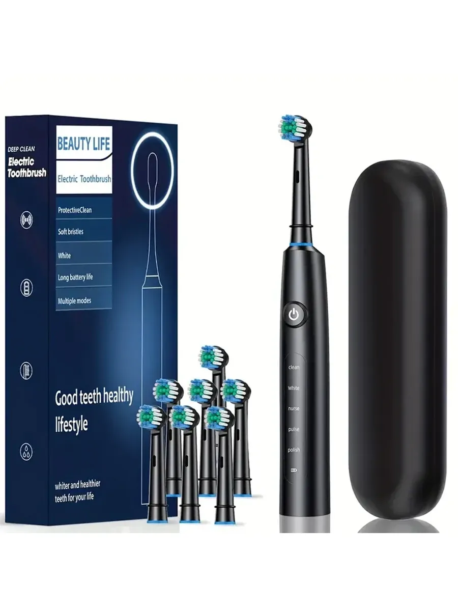 Brosse à dents électrique rotative rechargeable et étanche avec minuterie, livrée avec 8 têtes 7