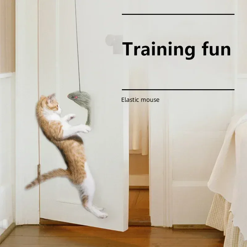 Jouet interactif souris pour chat avec bâton rétractable et corde à gratter à suspendre 3