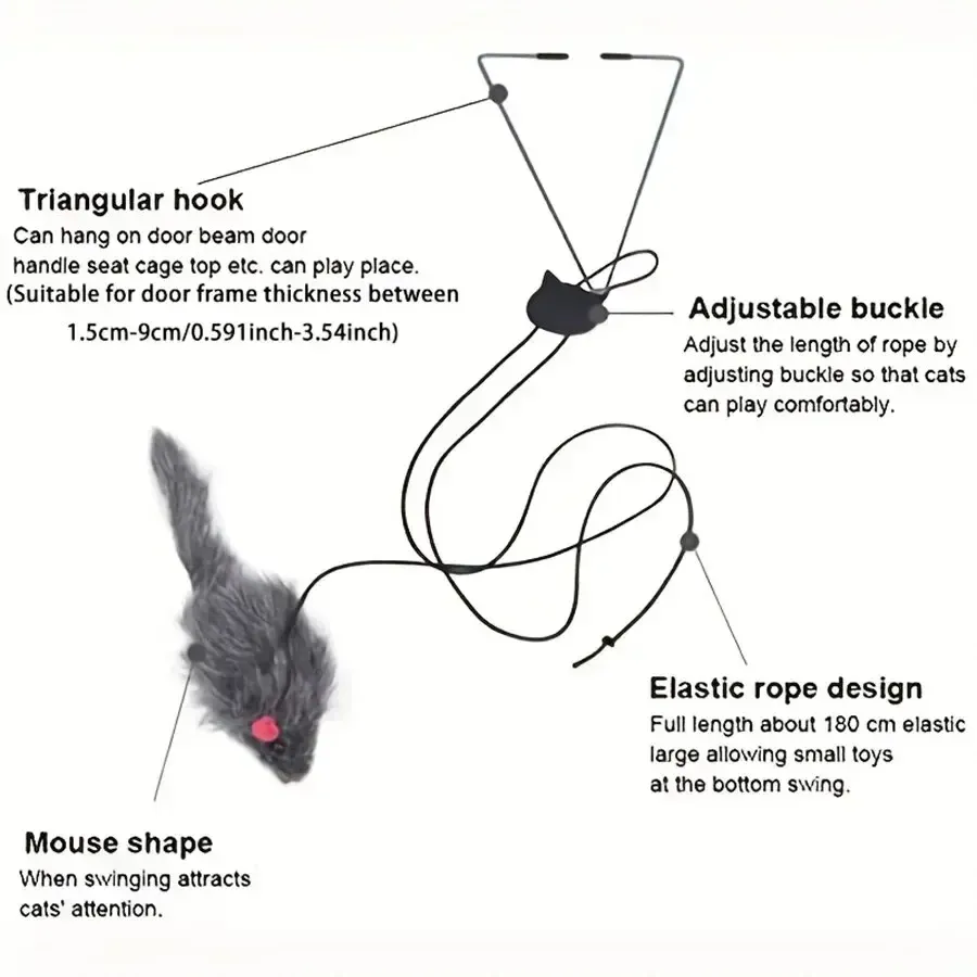 Jouet interactif souris pour chat avec bâton rétractable et corde à gratter à suspendre 2