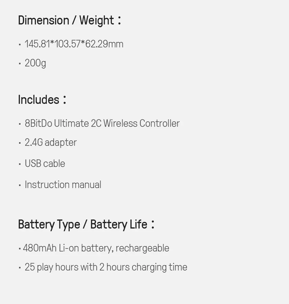 Détails du contrôleur 8BitDo Ultimate 2C