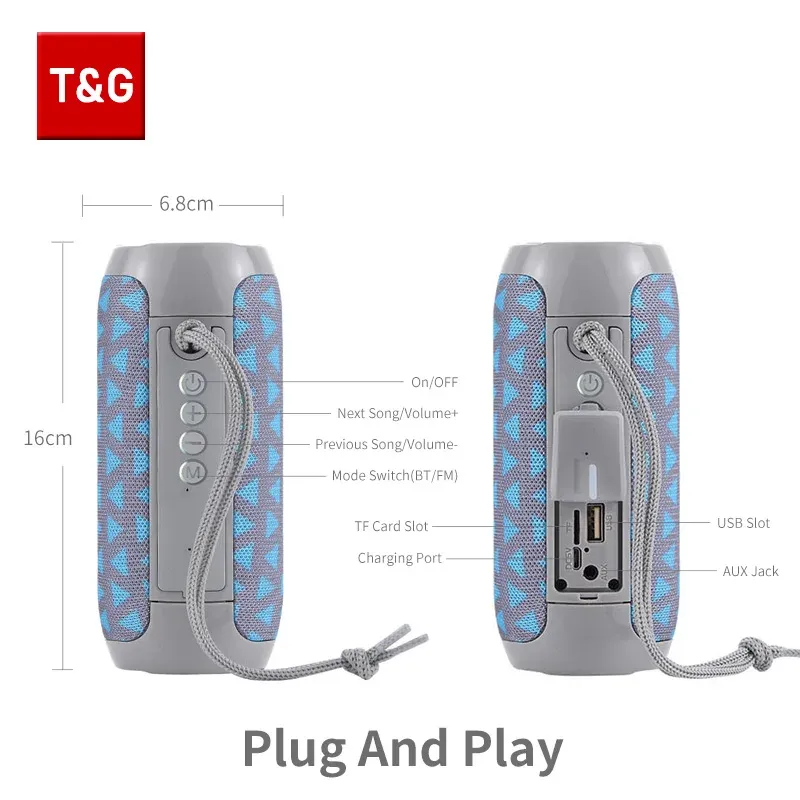 Haut-parleur Bluetooth TG117 portable TWS, enceinte étanche avec son surround stéréo pour usage extérieur, compatible radio FM et carte TF 5