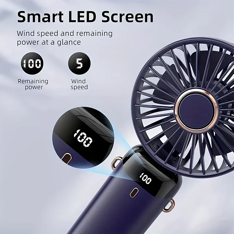 Mini Ventilateur Portable Pliable à 6 Vitesses, Rechargeable par USB avec LED, Silencieux, Idéal pour le Bureau, la Chambre, le Voyage et le Camping - Image 1