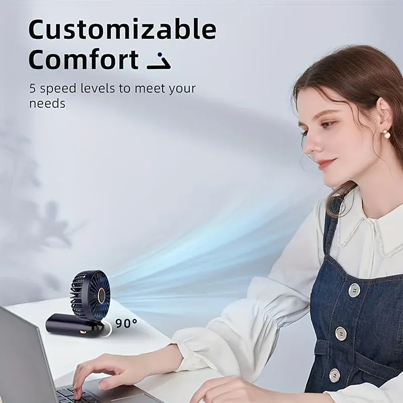 Mini Ventilateur Portable Pliable à 6 Vitesses, Rechargeable par USB avec LED, Silencieux, Idéal pour le Bureau, la Chambre, le Voyage et le Camping 3