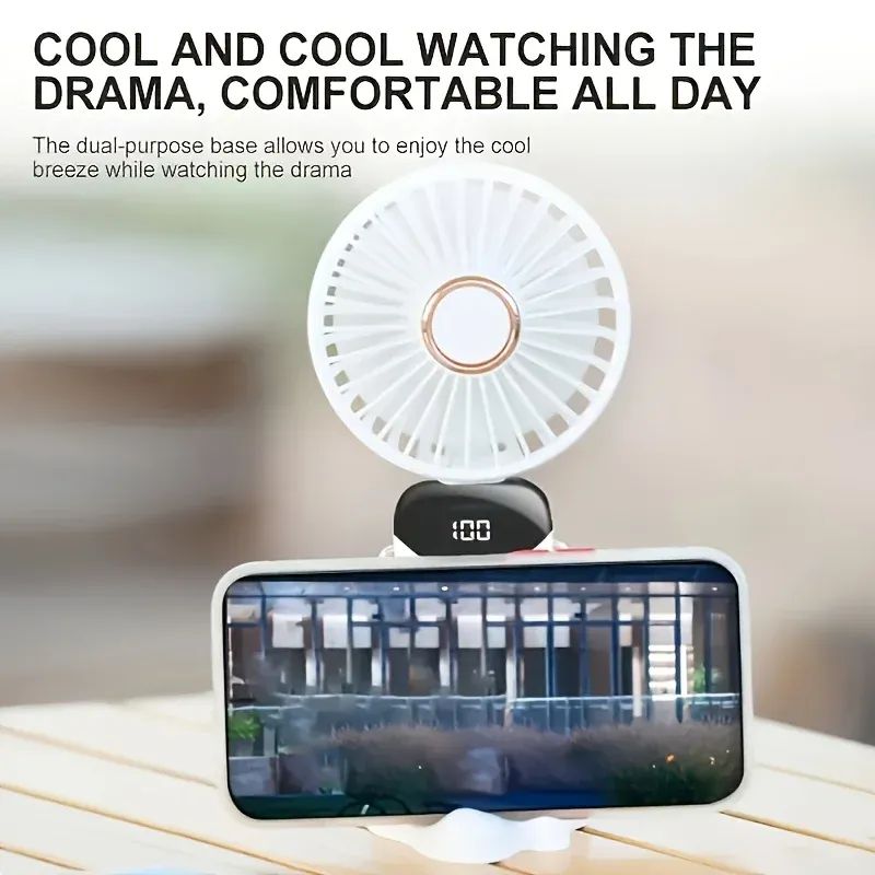 Mini Ventilateur Portable Pliable à 6 Vitesses, Rechargeable par USB avec LED, Silencieux, Idéal pour le Bureau, la Chambre, le Voyage et le Camping 4