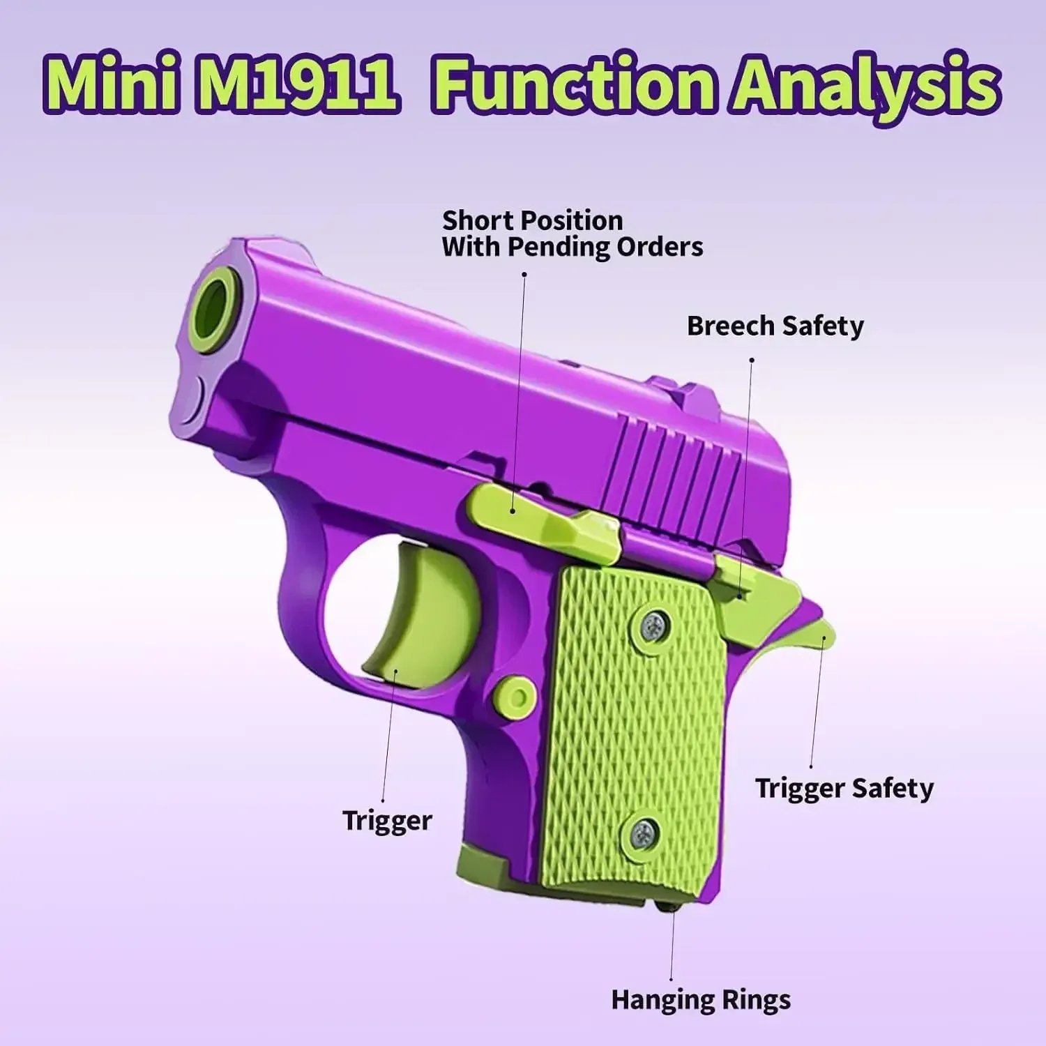 Mini pistolet fidget anti-stress en plastique à gravité, imprimé en 3D 2